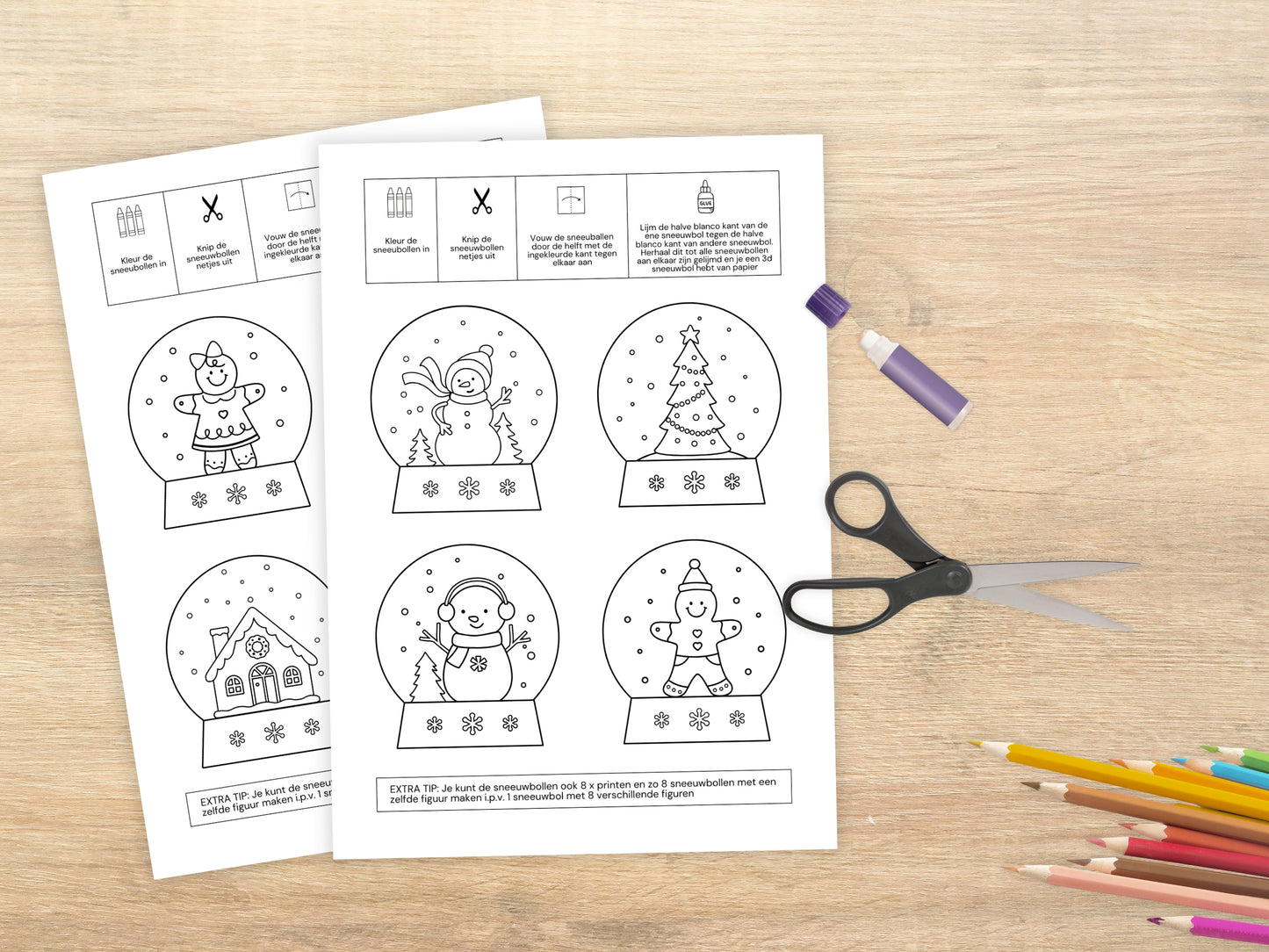 3D Papieren Sneeuwbollen Knutselkit | Printbare DIY Kerstdecoratie - 8 Verschillende Ontwerpen, A4 PDF om te Kleuren, Knippen, Vouwen en Lijmen