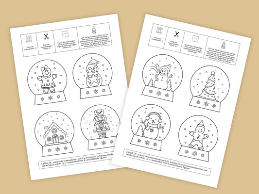 3D Papieren Sneeuwbollen Knutselkit | Printbare DIY Kerstdecoratie - 8 Verschillende Ontwerpen, A4 PDF om te Kleuren, Knippen, Vouwen en Lijmen