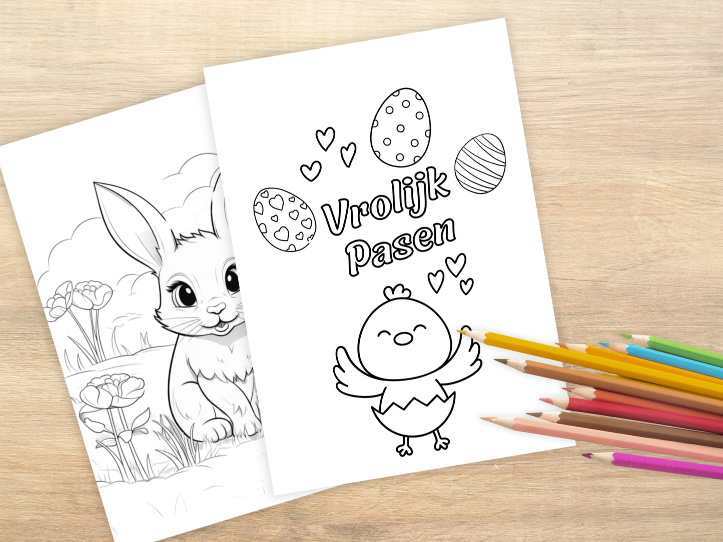 50 Printbare Kleurplaten met Pasen Thema | Voor Kinderen en Volwassenen - Paaseieren, Paashaas, Bloemen en Meer in A4 PDF