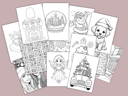 55 Kerst Kleurplaten + Bonus Cadeau labels | Printbare Kerstpret voor de Hele Familie - A4 PDF Formaat, Direct Downloaden