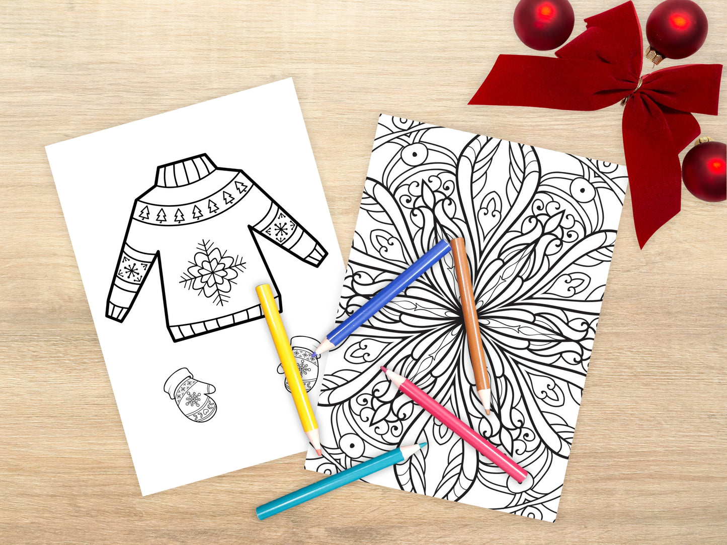 55 Kerst Kleurplaten + Bonus Cadeau labels | Printbare Kerstpret voor de Hele Familie - A4 PDF Formaat, Direct Downloaden