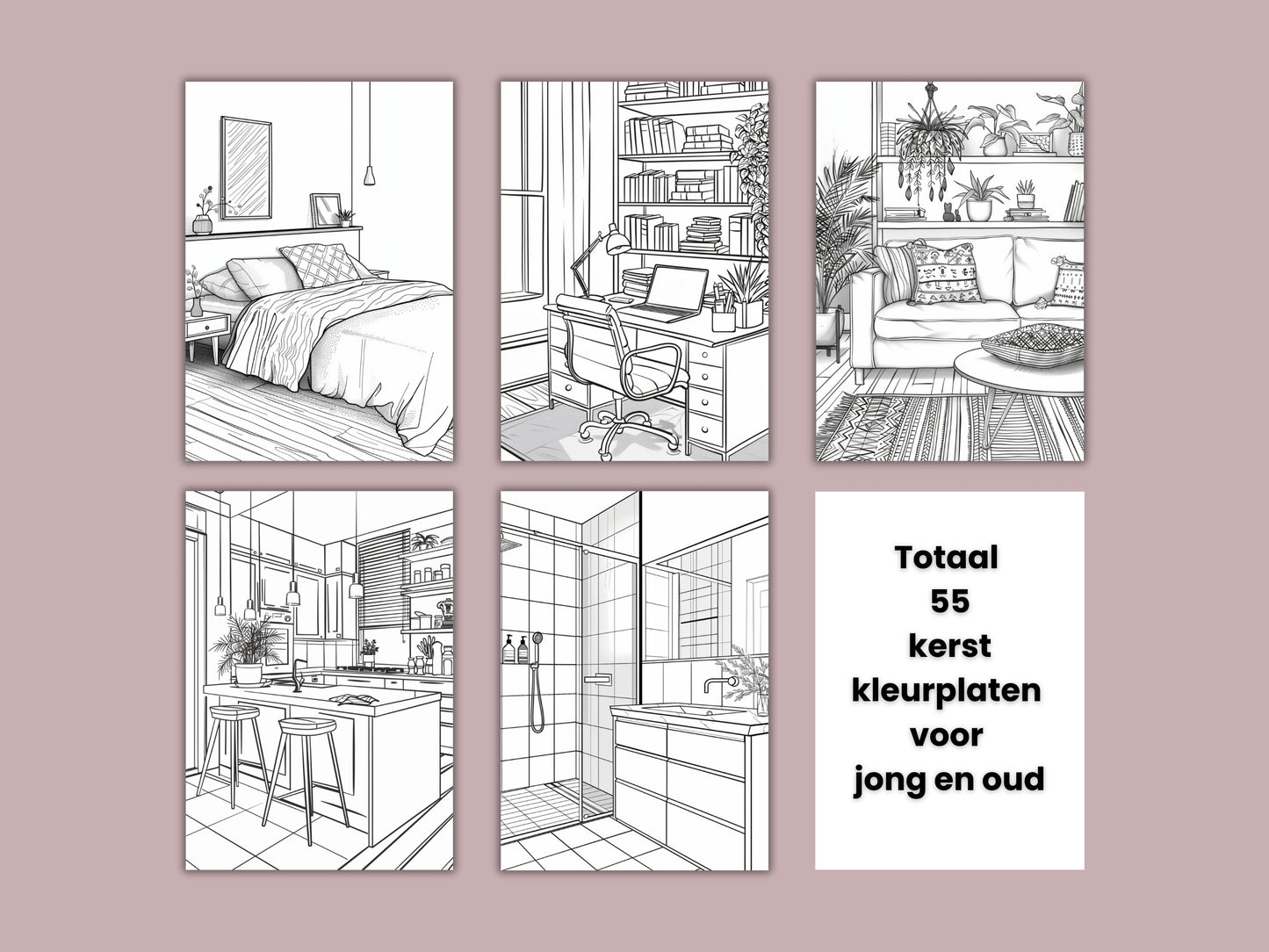 55 Kerst Kleurplaten + Bonus Cadeau labels | Printbare Kerstpret voor de Hele Familie - A4 PDF Formaat, Direct Downloaden
