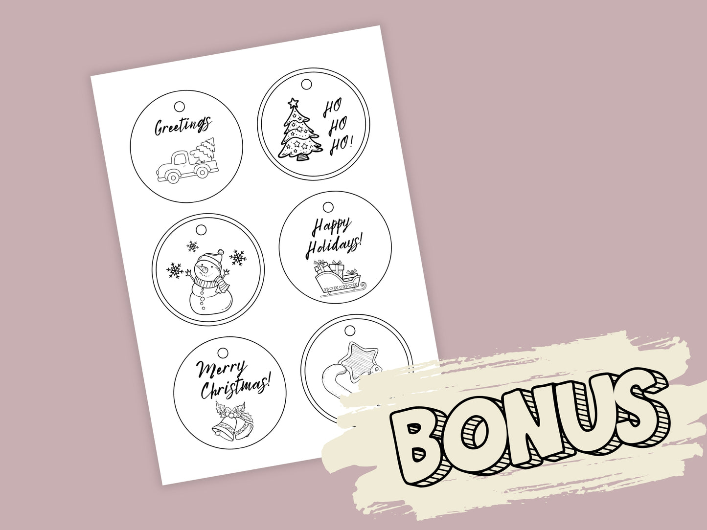 55 Kerst Kleurplaten + Bonus Cadeau labels | Printbare Kerstpret voor de Hele Familie - A4 PDF Formaat, Direct Downloaden