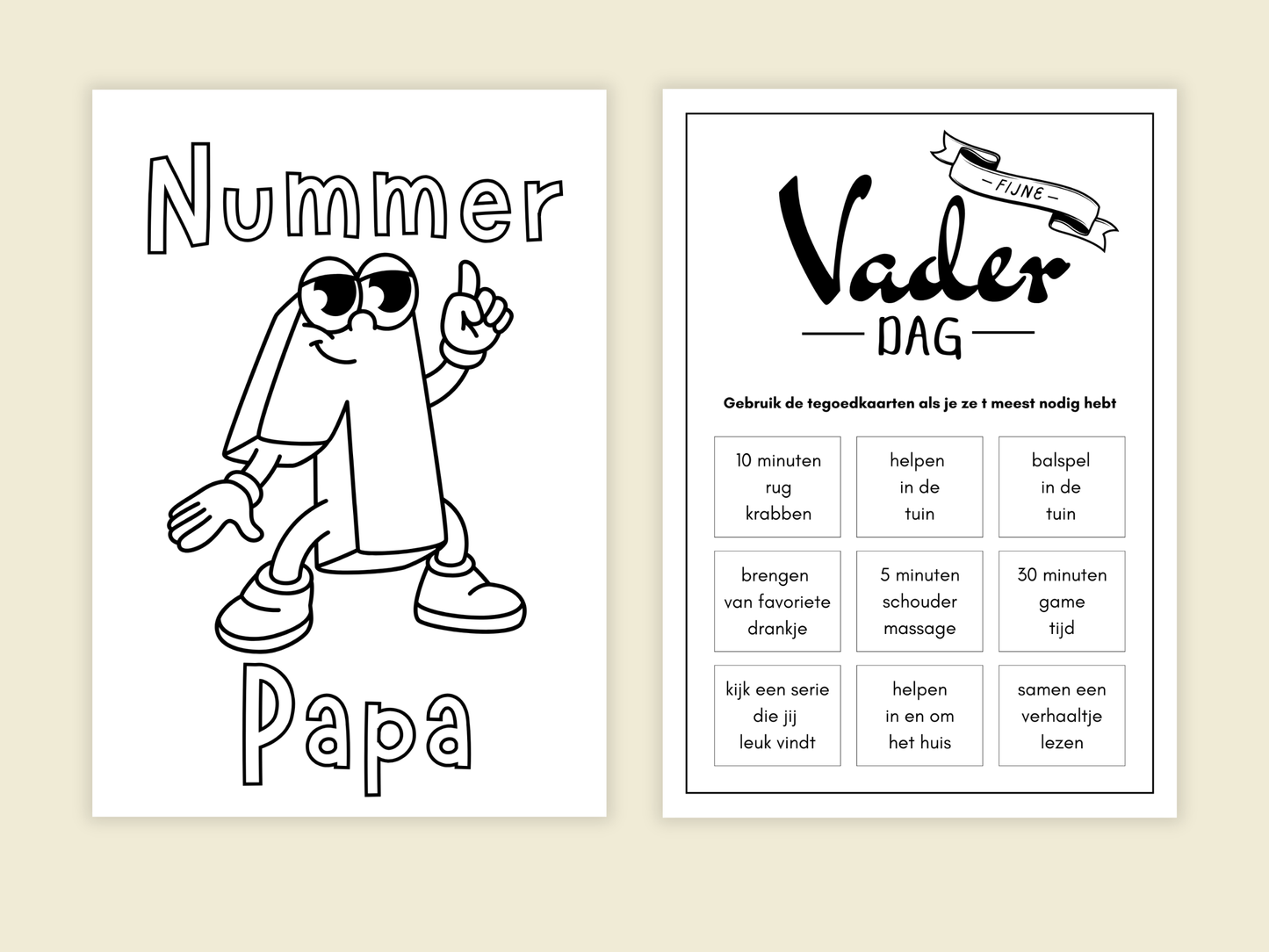 Vaderdag Cadeau Printable Set | Tegoedbonnen, Kleurplaten & Invulblad