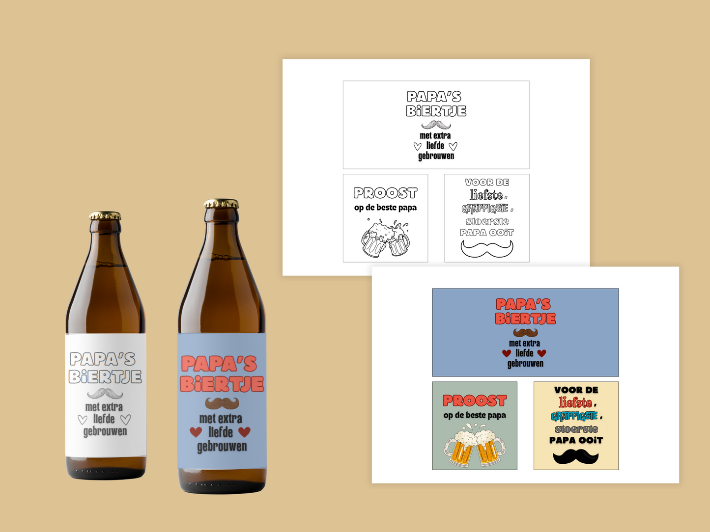 Vaderdag Bieretiketten | 6 om te kleuren + 6 full color | Printable Cadeau, DIY Bieretiketten voor papa