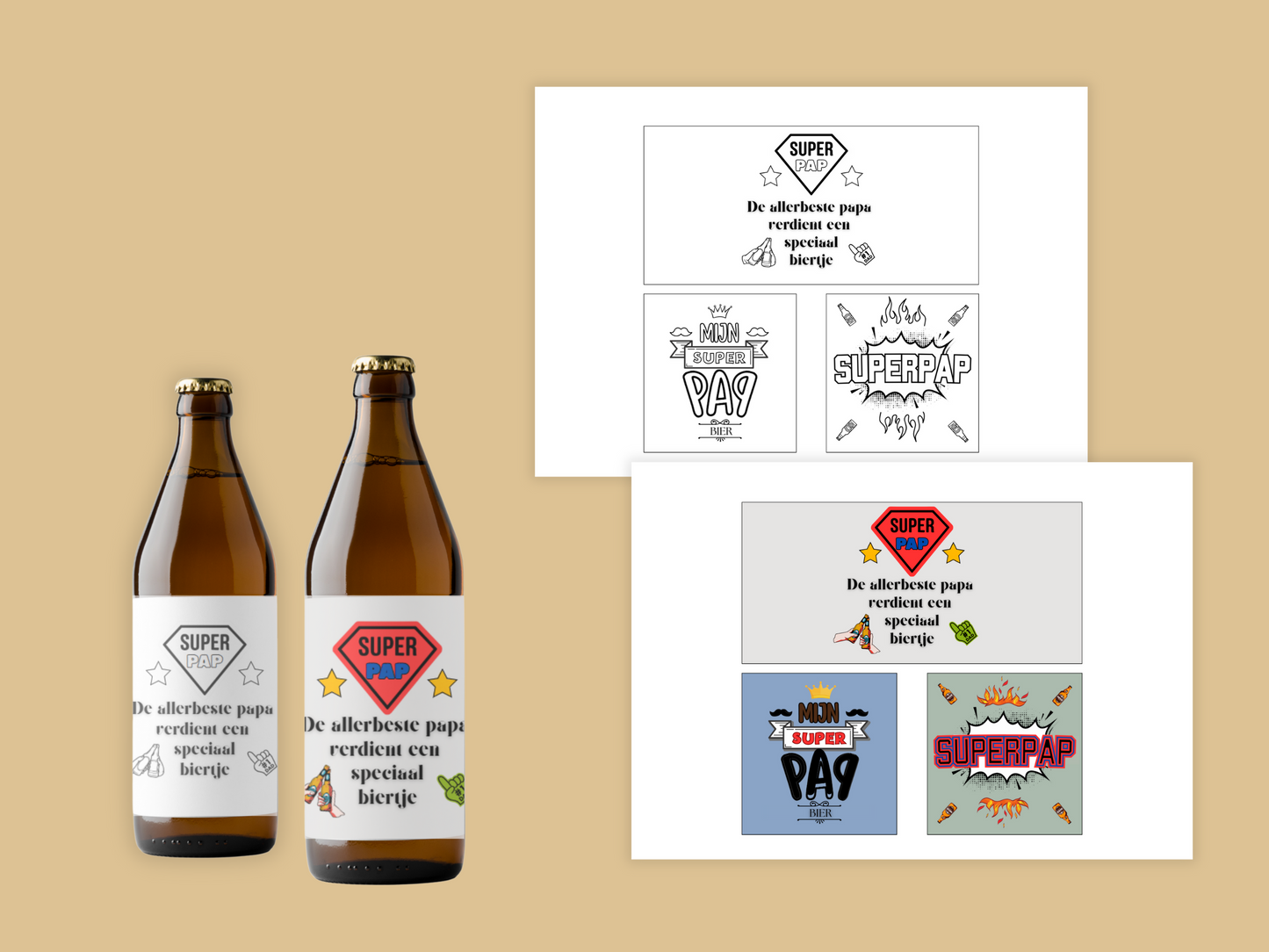 Vaderdag Bieretiketten | 6 om te kleuren + 6 full color | Printable Cadeau, DIY Bieretiketten voor papa