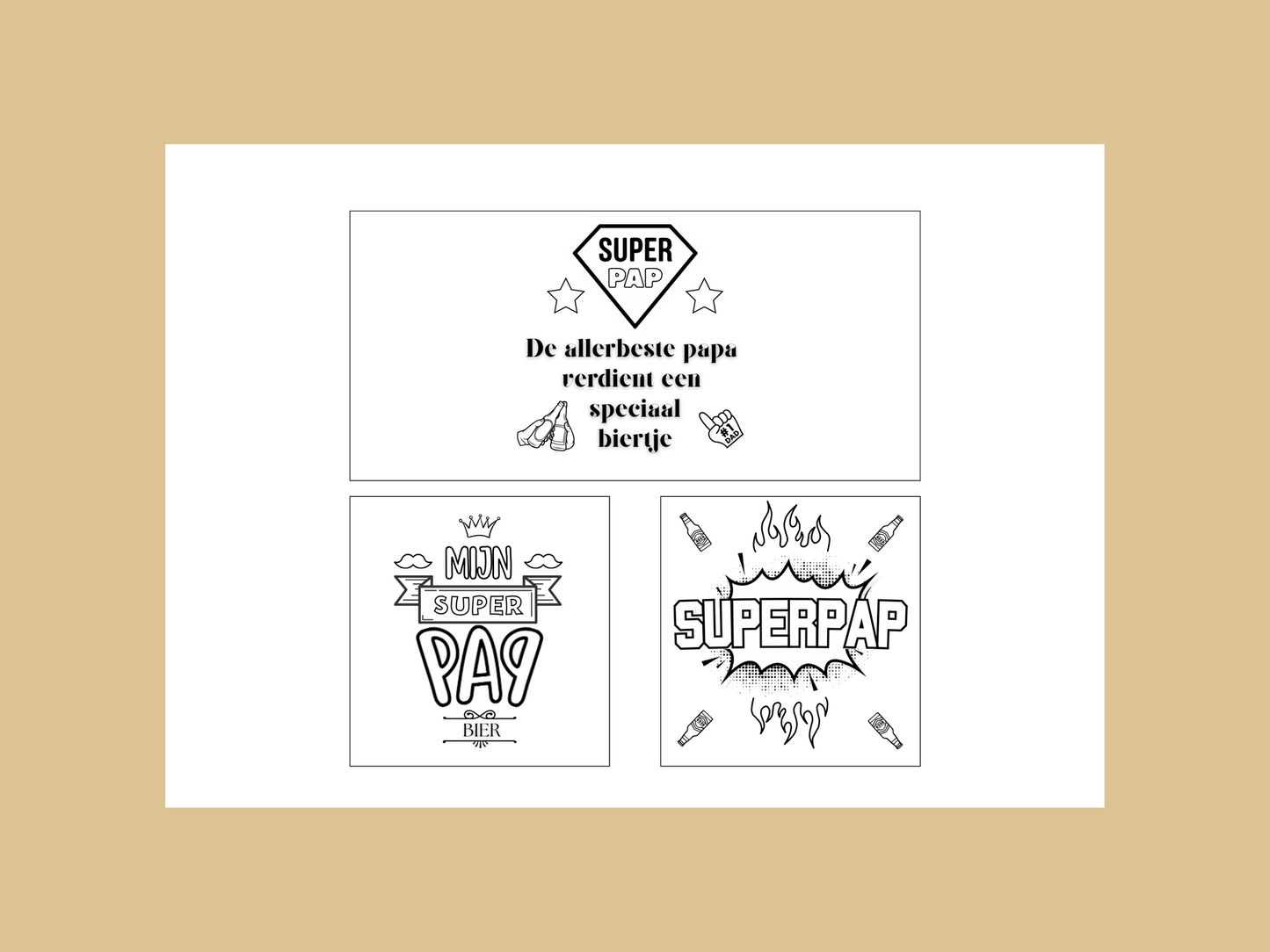Vaderdag Bieretiketten | 6 om te kleuren + 6 full color | Printable Cadeau, DIY Bieretiketten voor papa