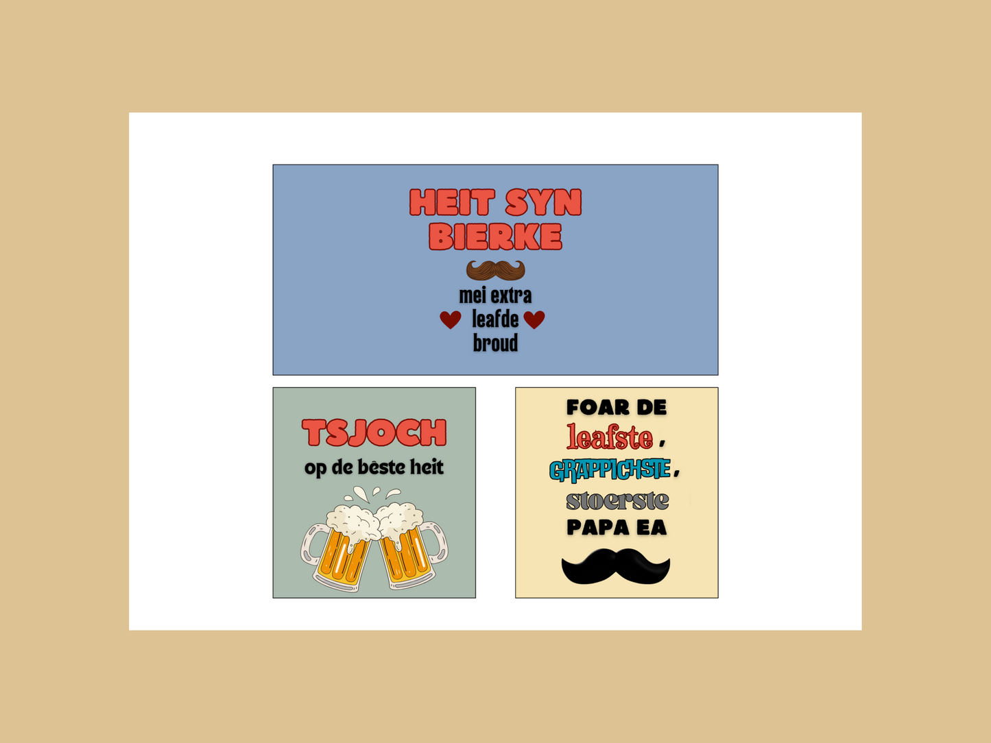 Heitedei Bieretiketten | 6 om te kleuren + 6 yn kleur | Printable kado foar heit | vaderdag Fries
