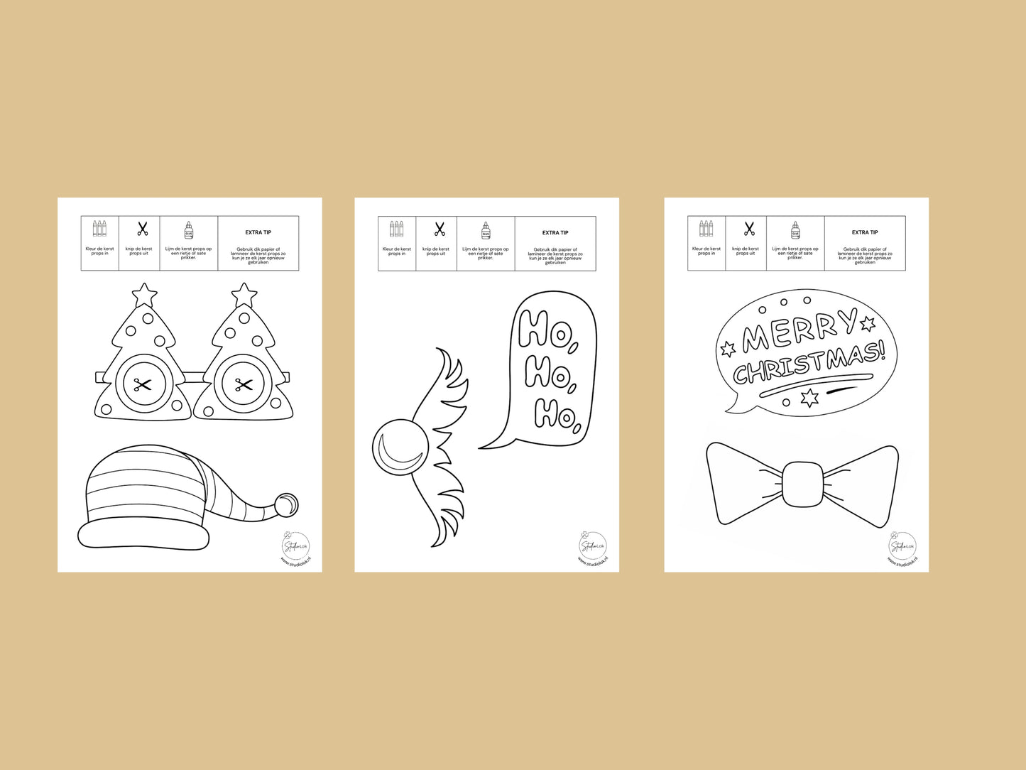 Maak je Eigen Kerst Props om in te Kleuren | 14 Leuke Kerst Ontwerpen - Printbare DIY Foto Props voor een Vrolijke Kerst