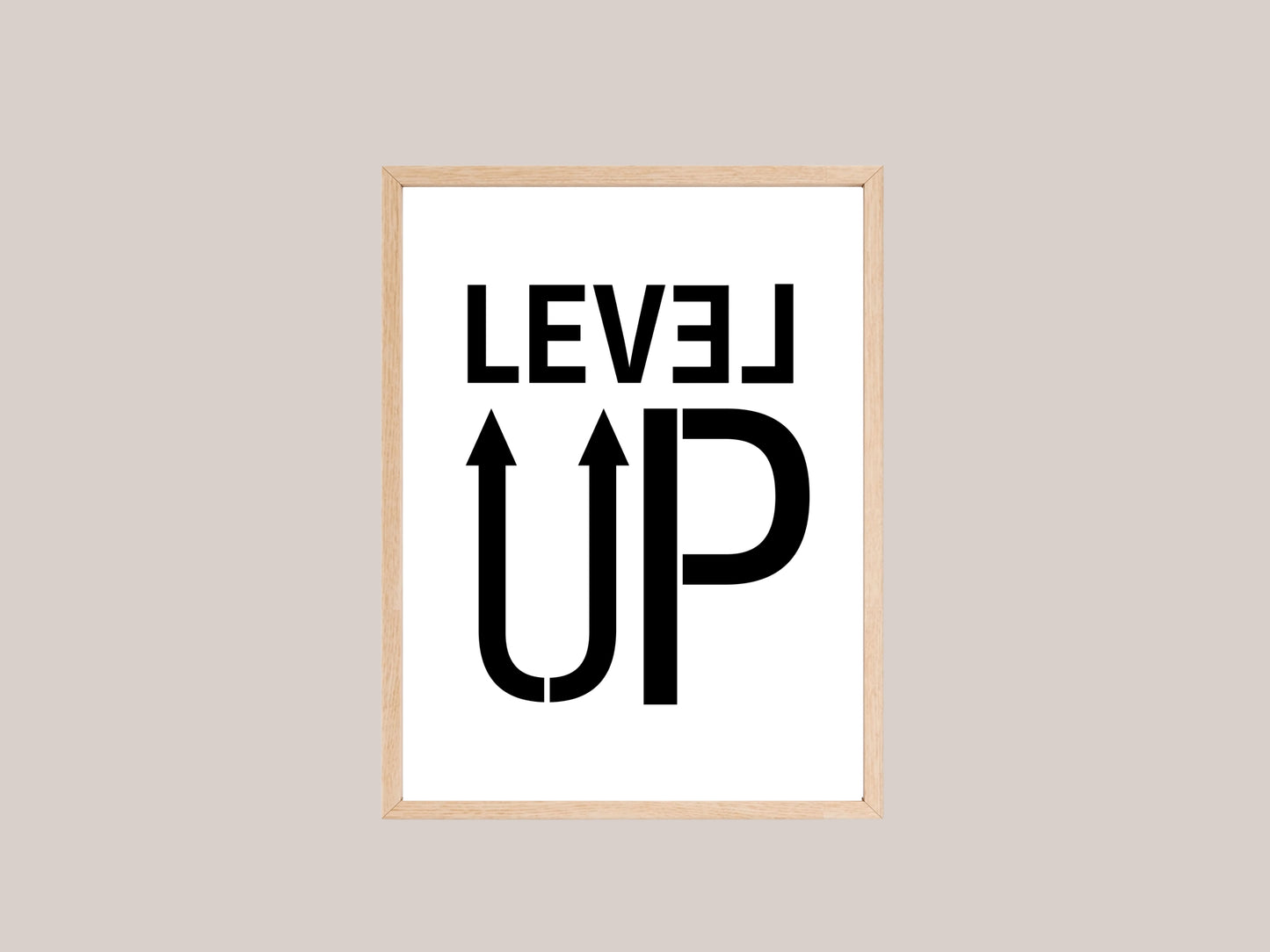 Printbare Level-Up Typografie poster | Minimalistische Zwart-Witte Motivatie poster voor Thuis, Studieplek of Kantoor - Directe Download