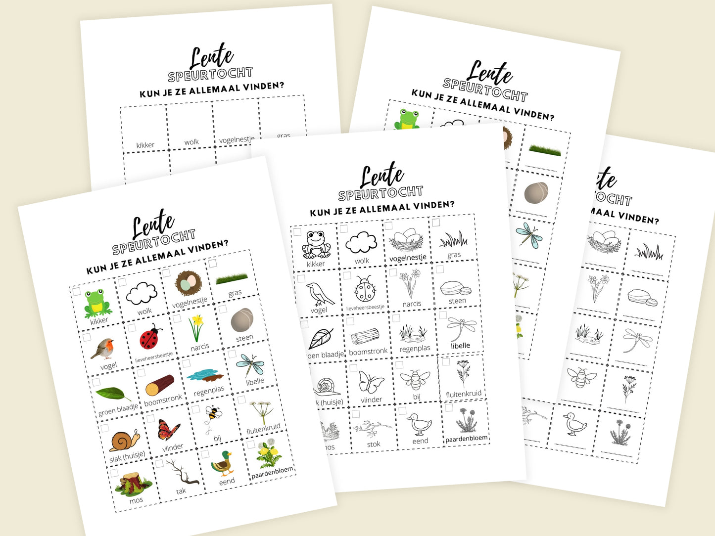 Lente Speurtocht voor Kinderen, gezellige gezinsactiviteit voor buiten, 5 Printbare Opties, Kleur & Zwart/Wit