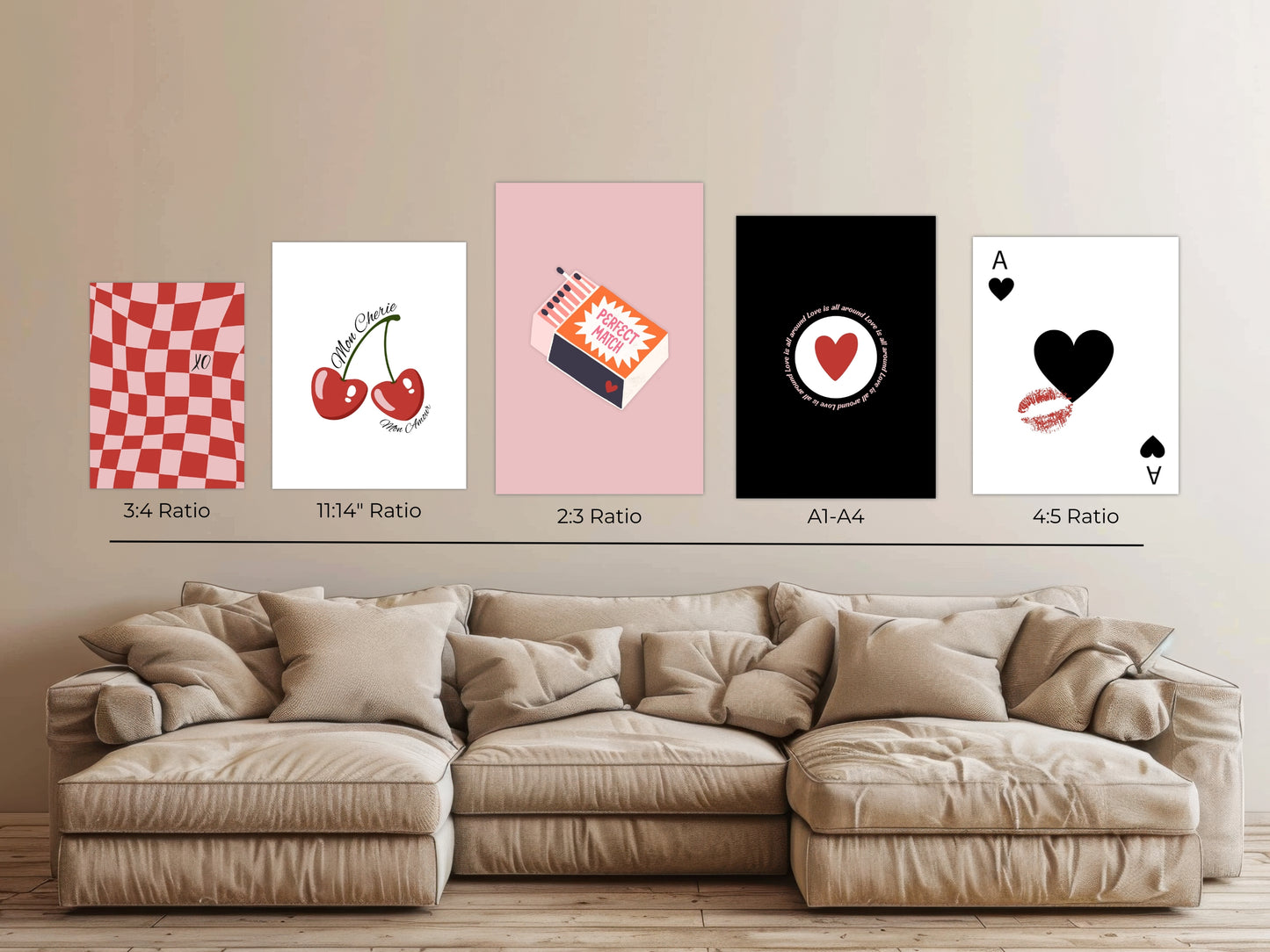 27 Printbare Posters met thema Liefde, In de kleuren zwart, wit, roze en rood.