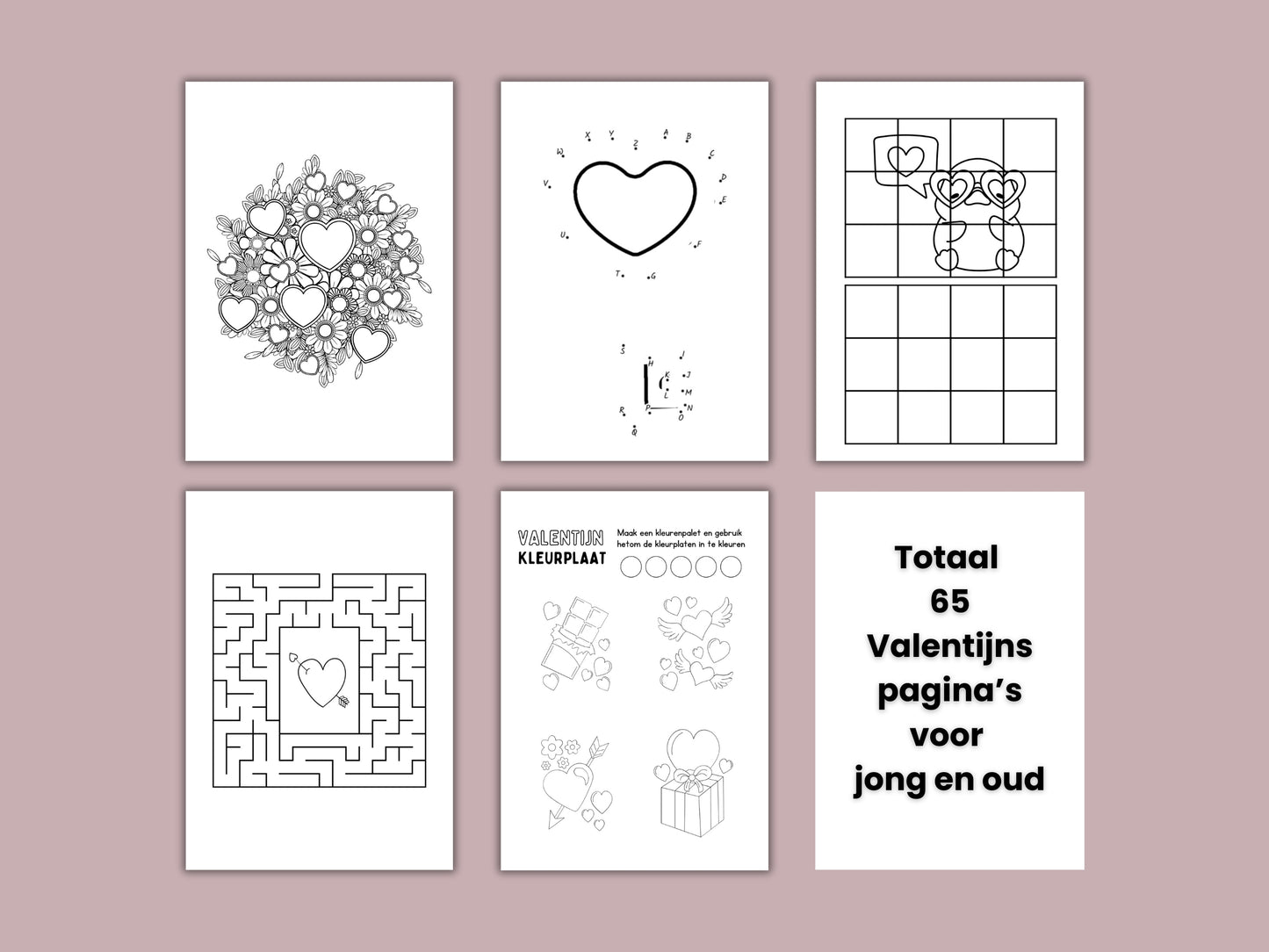 65 Printbare Valentijnsdag Activiteiten Pagina's | Kleurplaten, Woordzoekers, Zoek de Verschillen en Meer - A4 PDF