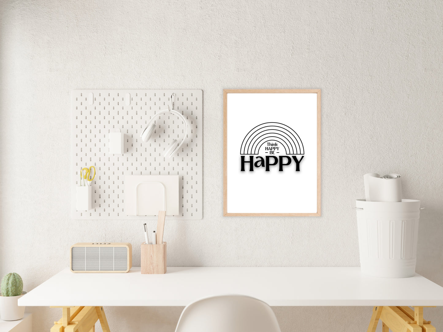 Think Happy Be Happy Poster, Digitale Download, Quote Typografie Poster in 5 verschillende maten