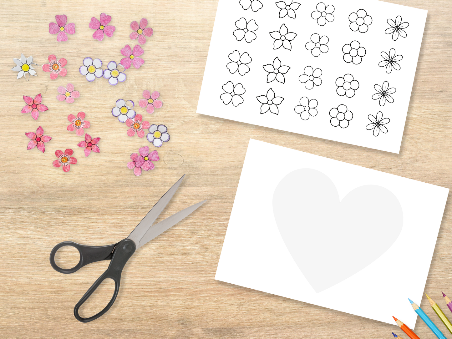 3D Bloemenhart Wanddecoratie, DIY papieren hart met bloemen (A4 PDF & PNG)