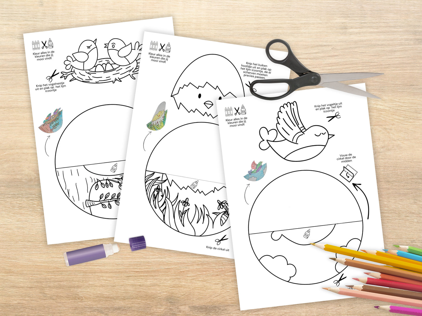 Knutselpakket Dansende Vogels - Printbare Vogels Uit Ei, Nest en Vliegend | Creatieve Activiteit voor Kinderen - A4 PDF met Stap-voor-Stap Handleiding