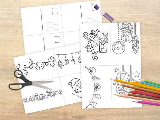 8 Printbare Kerstkaarten om Zelf in te Kleuren, Eenvoudige DIY Samen Kerstkaarten Maken