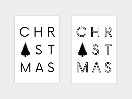 Printbare Kerst Posters 'Christmas' | Modern & Minimalistisch - 2 Versies met Outline en Gewone Letters, PDF in Verschillende Formaten