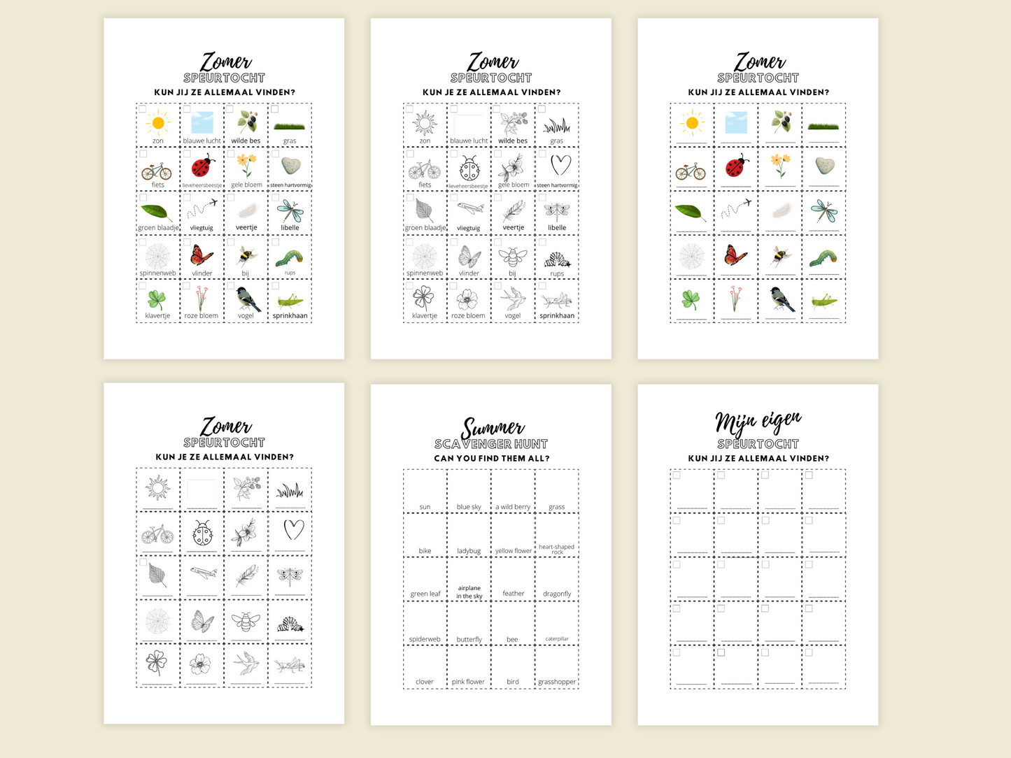 Zomer Speurtocht voor Kinderen – Printbare zoekkaart in kleur & zwart-wit + bonus lege template | A4 formaat PDF + PNG
