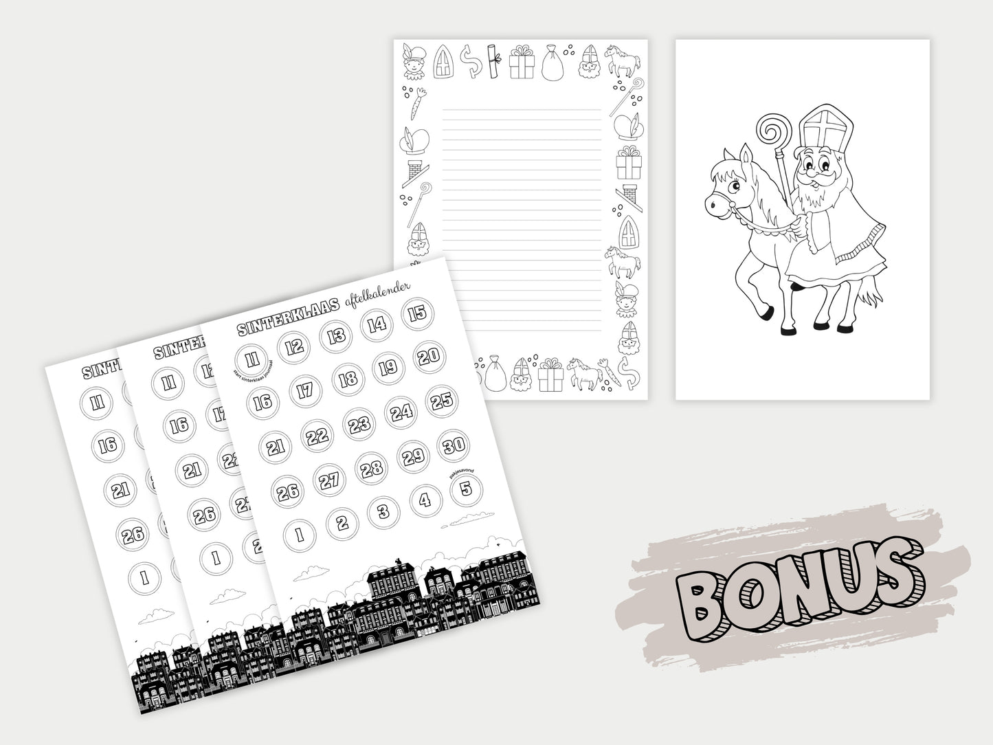Printbare Sinterklaas Bingo - 25 Unieke Bingo Kaarten met Sint en Piet Afbeeldingen, Fiches & Voorleeskaart