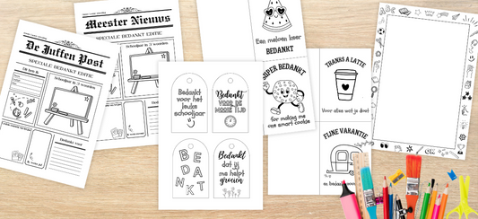 Een persoonlijk bedankje voor juf of meester, creatief, printbaar en helemaal in jullie stijl