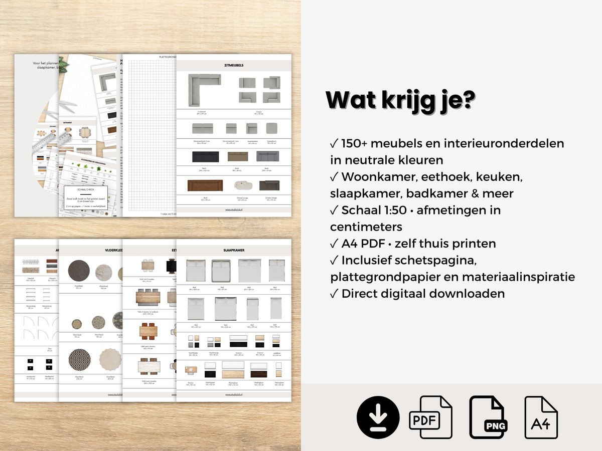 150+ Schaalmeubels 1:50 in Neutrale Kleuren + Materialen