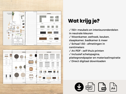 150+ Schaalmeubels 1:50 in Neutrale Kleuren + Materialen