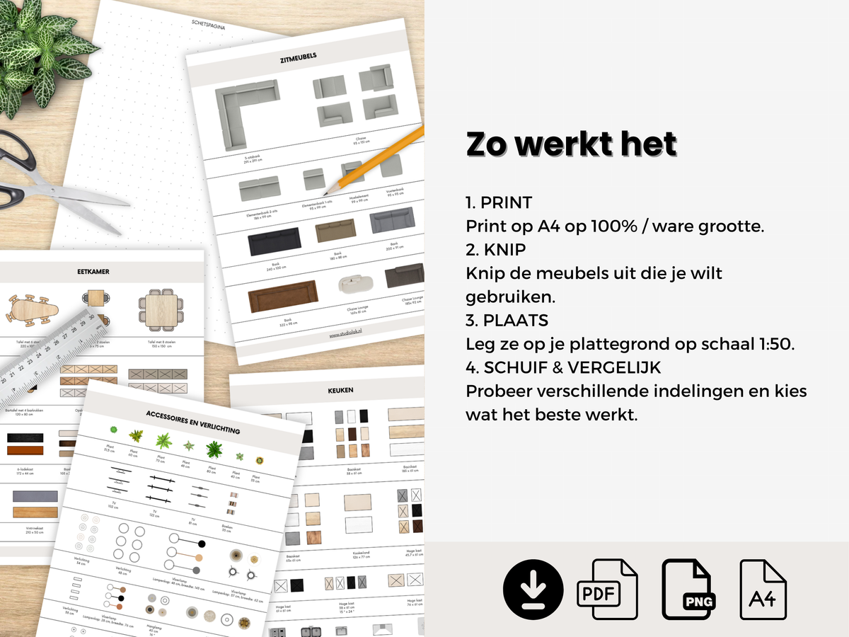 150+ Schaalmeubels 1:50 in Neutrale Kleuren + Materialen