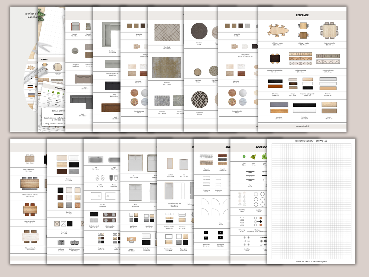 150+ Schaalmeubels 1:50 in Neutrale Kleuren + Materialen