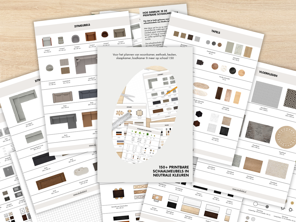150+ Schaalmeubels 1:50 in Neutrale Kleuren + Materialen