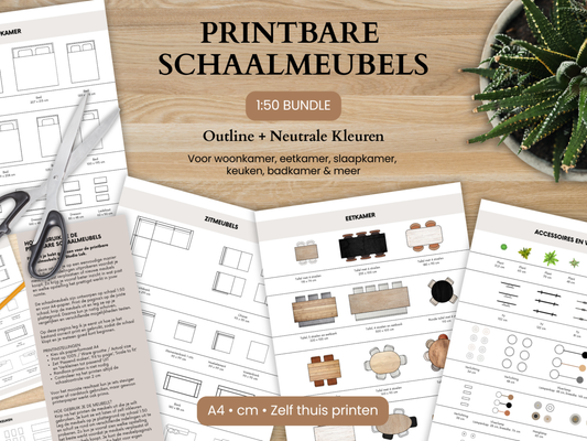 Schaalmeubels 1:50 bundle met outline en neutrale kleuren