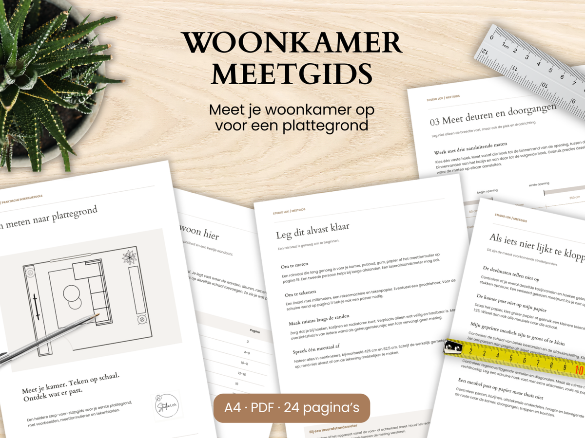 Meetgids woonkamer – ruimte opmeten voor een plattegrond | Printbare PDF