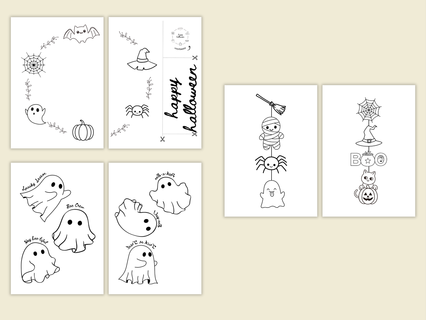 Halloween Raamtekening Sjablonen 3 stuks, gewoon en gespiegeld. PDF, SVG, PNG, A4, A3