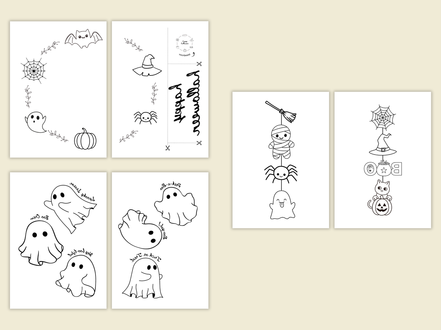 Halloween Raamtekening Sjablonen 3 stuks, gewoon en gespiegeld. PDF, SVG, PNG, A4, A3