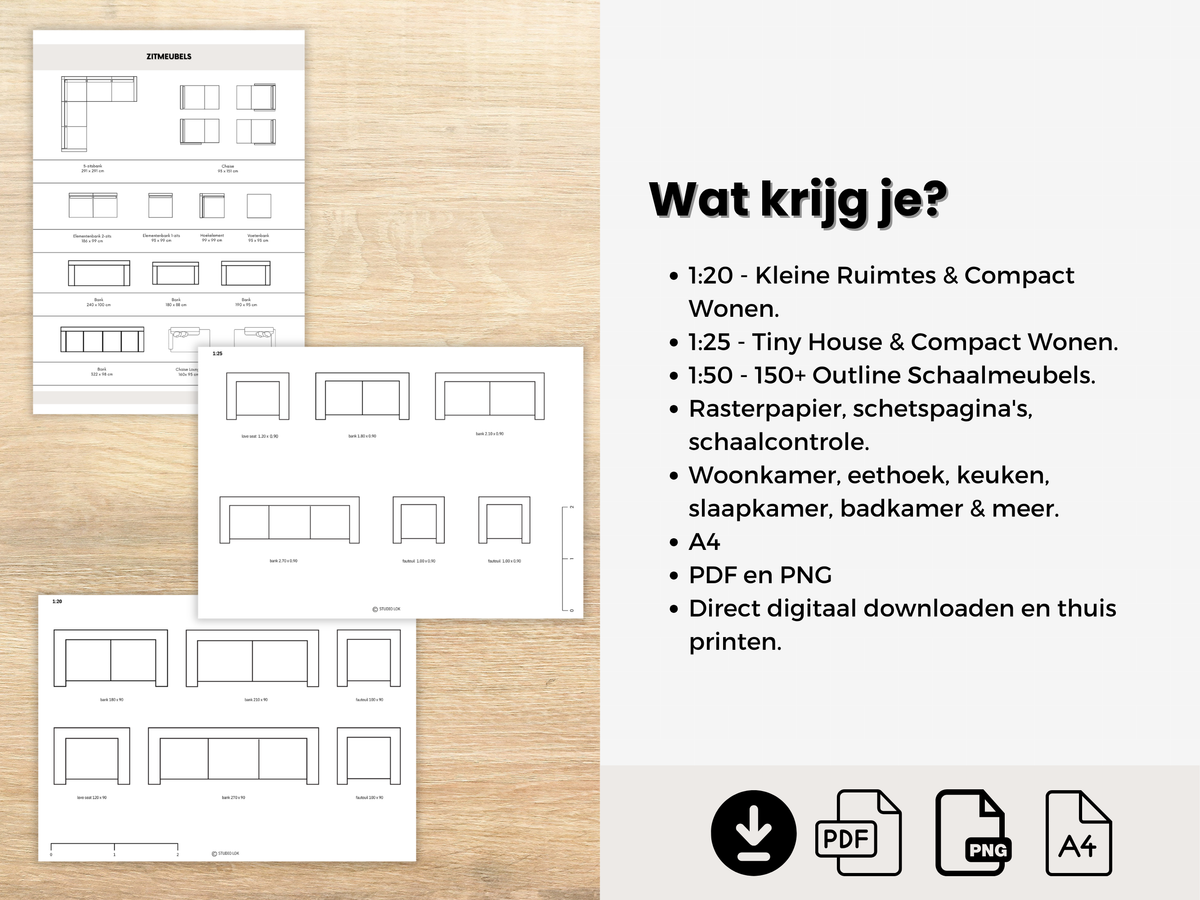 Printbare Schaalmeubels Multi-schaal Bundle – 1:20, 1:25 & 1:50 outline