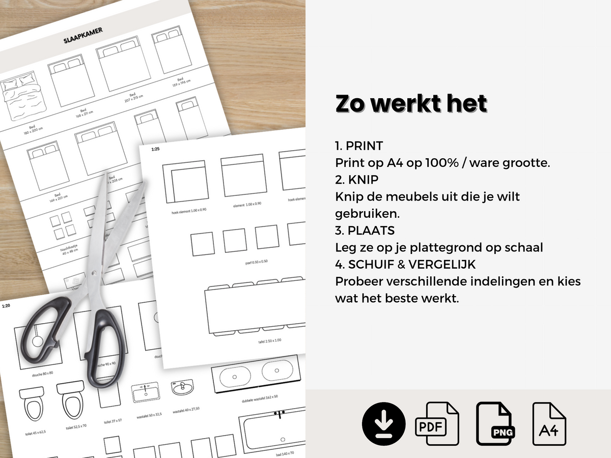 Printbare Schaalmeubels Multi-schaal Bundle – 1:20, 1:25 & 1:50 outline