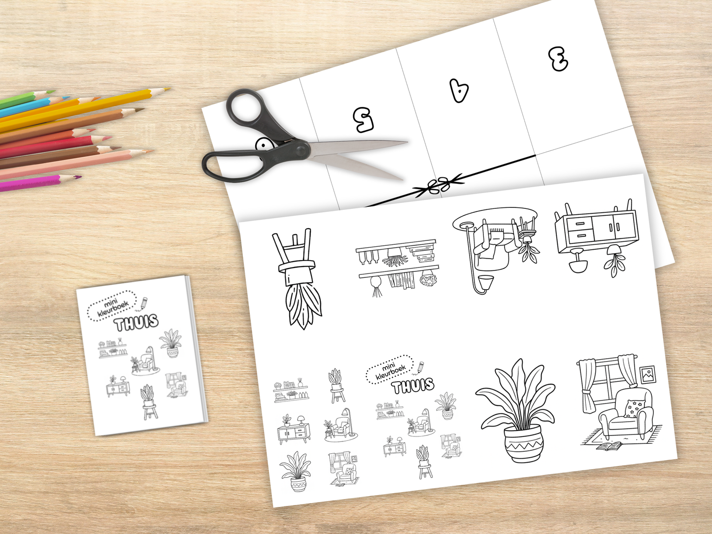 diy mini vouw kleurboekje met thema interieur