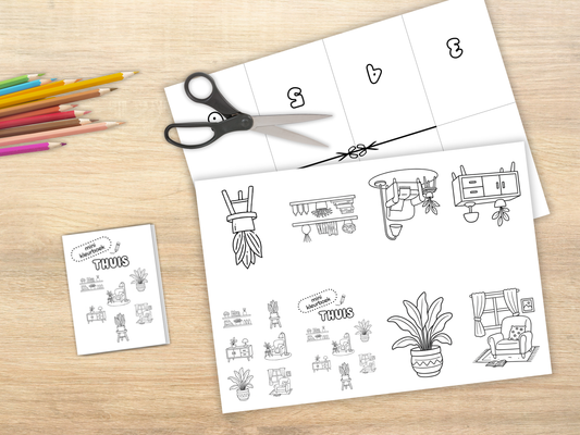 diy mini vouw kleurboekje met thema interieur