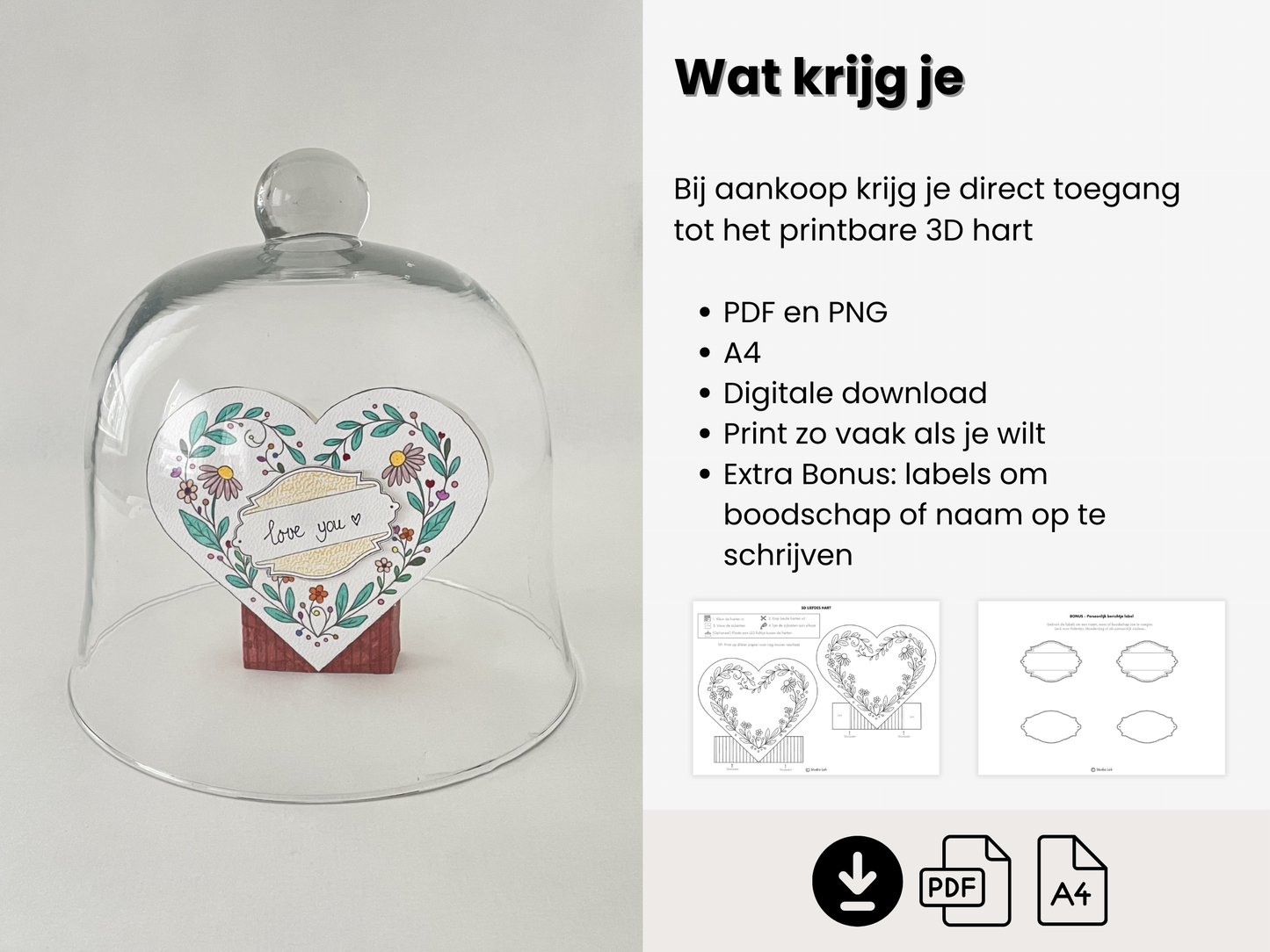 3D Liefdeshart Knutsel Printable | Printbaar DIY Hart kleur, knip en plak.