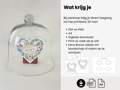 3D Liefdeshart Knutsel Printable | Printbaar DIY Hart kleur, knip en plak.