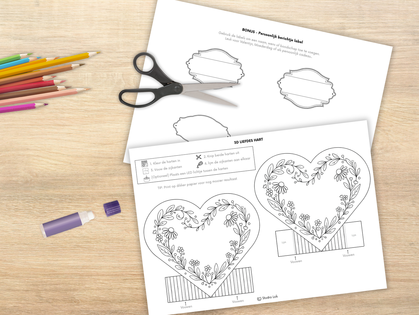 3D Liefdeshart Knutsel Printable | Printbaar DIY Hart kleur, knip en plak.