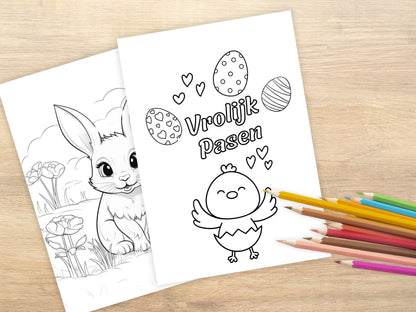 50 Printbare Kleurplaten met Pasen Thema | Voor Kinderen en Volwassenen - Paaseieren, Paashaas, Bloemen en Meer in A4 PDF
