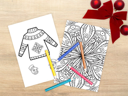 55 Kerst Kleurplaten + Bonus Cadeau labels | Printbare Kerstpret voor de Hele Familie - A4 PDF Formaat, Direct Downloaden