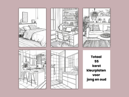 55 Kerst Kleurplaten + Bonus Cadeau labels | Printbare Kerstpret voor de Hele Familie - A4 PDF Formaat, Direct Downloaden