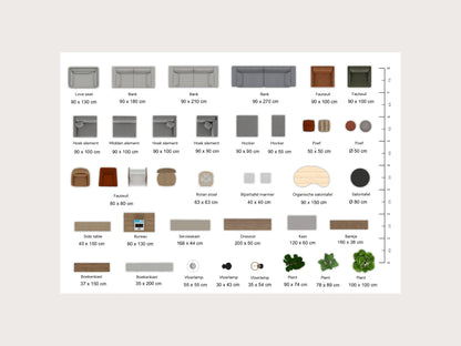 Schaalmeubels Topview voor Woonkamer | Neutrale Interieur Stijl op Schaal 1:50 - Printbare A4 PDF Schaalmeubels Bovenaanzicht voor 2D Plattegrond Ontwerpen