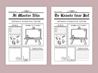 Tige tank juf/meester einde schooljaar printbare set, bedankje leerkracht, invulpagina krant, Kaartjes & Labels, A4, PDF, cool bedankje om te knutselen - Friese Versie