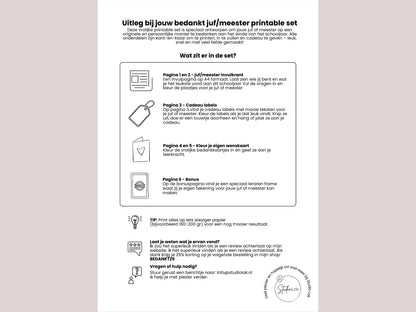 Bedankt juf/meester einde schooljaar printbare set, bedankje leerkracht, invulpagina krant, Kaartjes & Labels, A4, PDF, cool bedankje om te knutselen