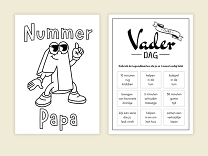 Vaderdag Cadeau Printable Set | Tegoedbonnen, Kleurplaten & Invulblad