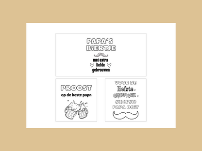 Vaderdag Bieretiketten | 6 om te kleuren + 6 full color | Printable Cadeau, DIY Bieretiketten voor papa