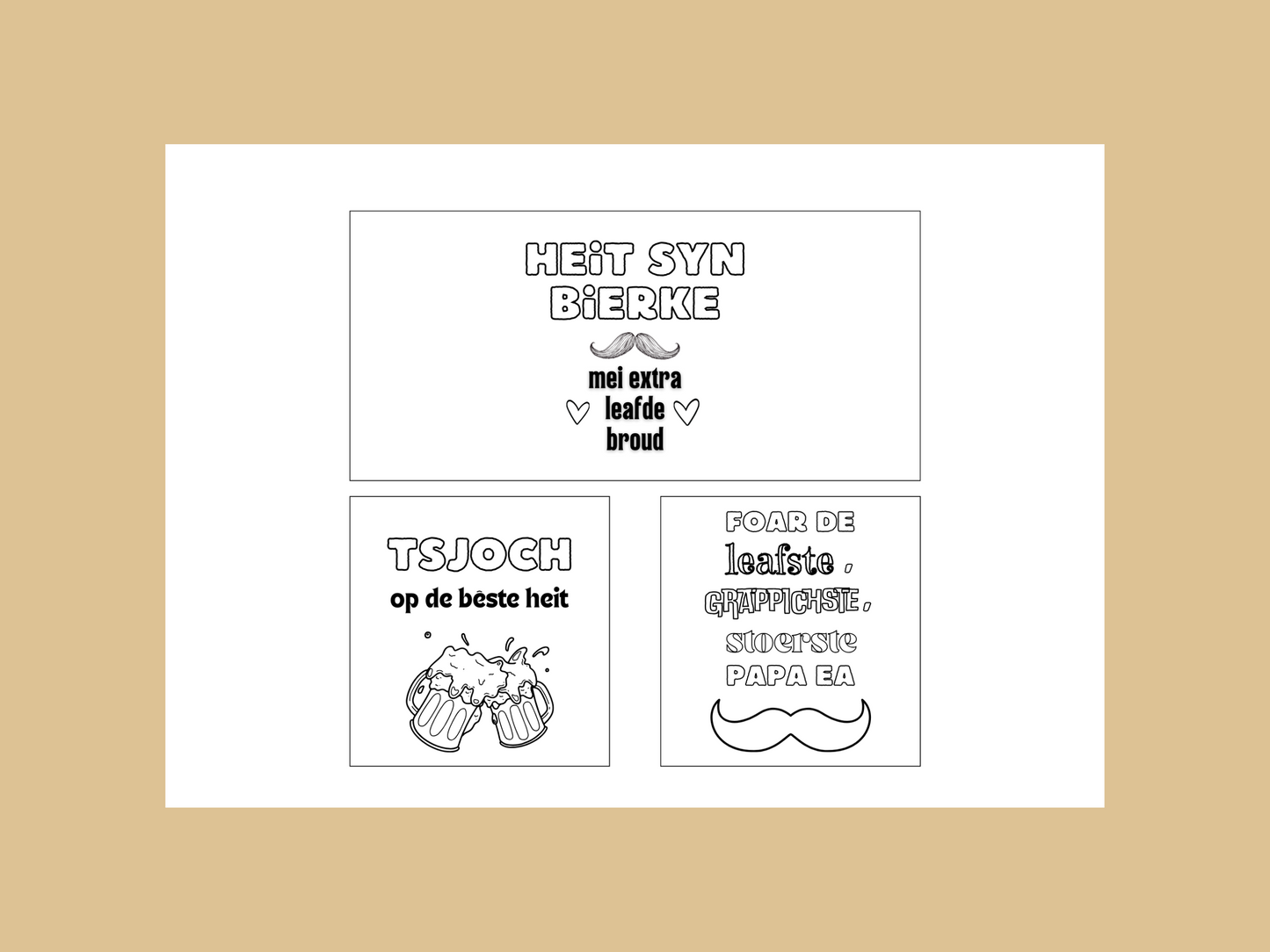 Heitedei Bieretiketten | 6 om te kleuren + 6 yn kleur | Printable kado foar heit | vaderdag Fries
